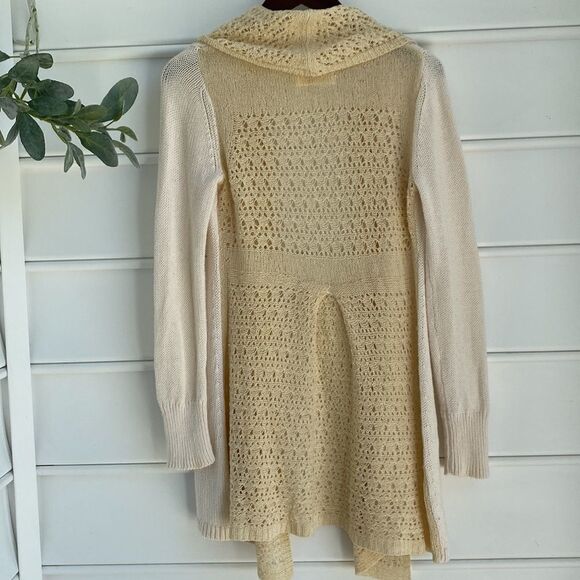 Anthro Angel of the North Evenie Chenille long open Cardigan Ivory Sweater S - Picture 5 of 12
